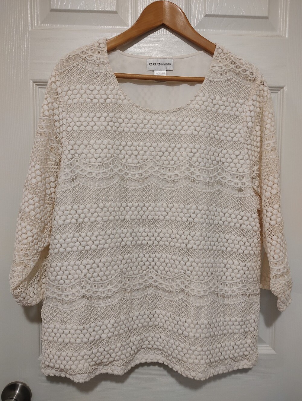 C.D. Daniels Cream Crochet Lace Tunic Top